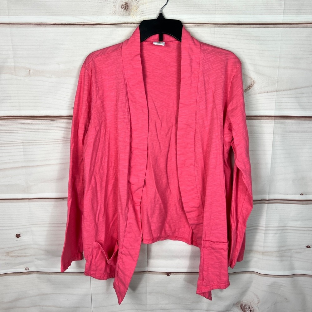 ICanToo Sweater Womens L Pink Cotton Slub Knit Cardigan Open Front Pockets Solid